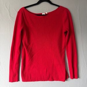 Gap Womens Ribbed Boatneck Sweater Size Small Red Stretch Work Preppy Office
